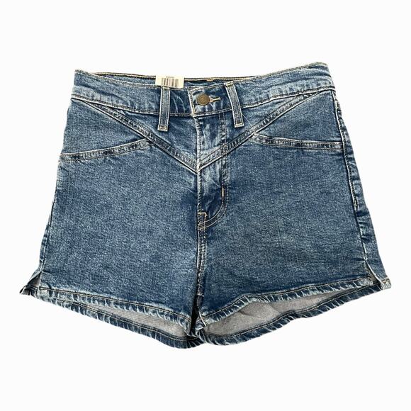 Levi's High Rise Denim Shorts 27 Western Yoke New NWT Stretch Dark Denim Boho - Picture 1 of 5